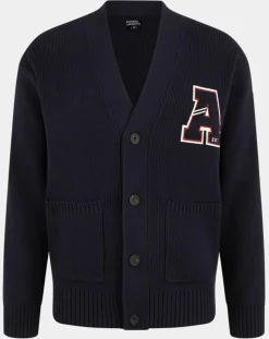 Homme Galeries Lafayette Cardigan en Coton & Laine Fardi varsity bleu marine