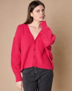 Femme Oscar et Louise Cardigan en Laine & Cachemire mélangés Noémie rose vif