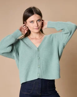 Femme Oscar et Louise Cardigan en Laine & Cachemire mélangés Noémie sauge