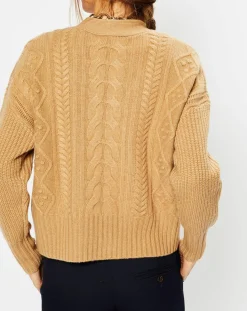 Femme Galeries Lafayette Cardigan en Laine & Cachemire Fabiola T col V beige