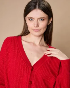 Clearance Oscar et Louise Cardigan en Laine & Cachemire mélangés Noémie rouge