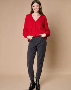 Clearance Oscar et Louise Cardigan en Laine & Cachemire mélangés Noémie rouge