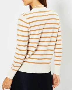 Best Galeries Lafayette Cardigan en Laine & Cachemire Sacao rayé col rond beige/écru