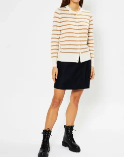 Best Galeries Lafayette Cardigan en Laine & Cachemire Sacao rayé col rond beige/écru