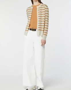 Best Galeries Lafayette Cardigan en Laine & Cachemire Sacao rayé col rond beige/écru