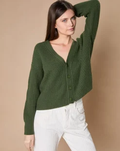Clearance Oscar et Louise Cardigan en Laine & Cachemire mélangés Noémie kaki