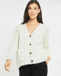 Femme Lauren Vidal Cardigan en Laine & Mohair mélangés Basal à sequins blanc perle