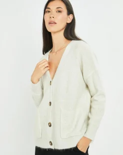 Femme Lauren Vidal Cardigan en Laine & Mohair mélangés Basal à sequins blanc perle