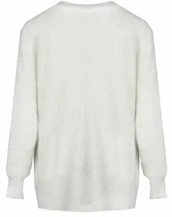 Femme Lauren Vidal Cardigan en Laine & Mohair mélangés Basal à sequins blanc perle