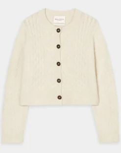 Femme Marc O'Polo Cardigan en Laine mélangée à torsades écru