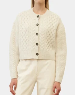 Femme Marc O'Polo Cardigan en Laine mélangée à torsades écru