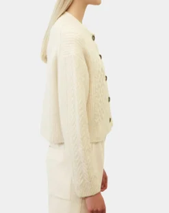 Femme Marc O'Polo Cardigan en Laine mélangée à torsades écru