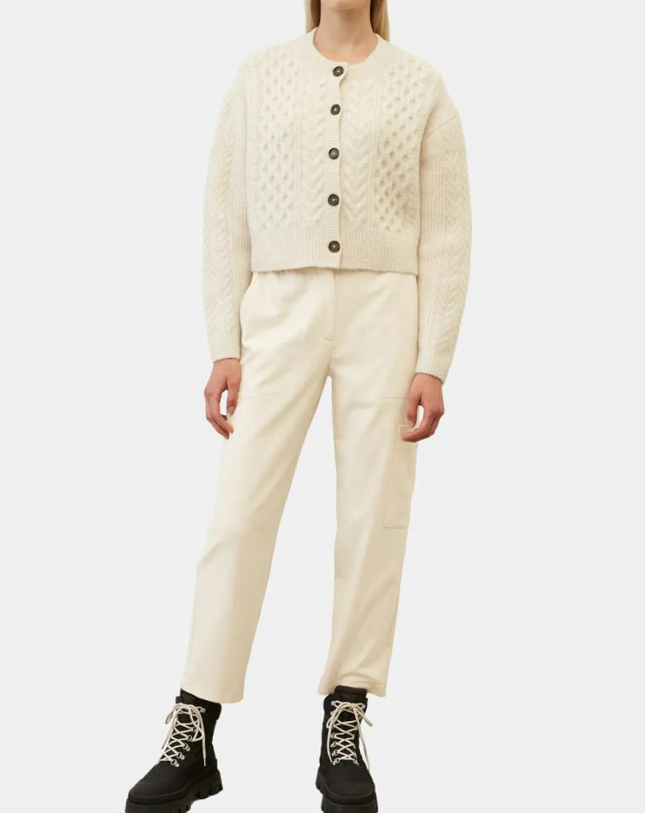 Femme Marc O'Polo Cardigan en Laine mélangée à torsades écru