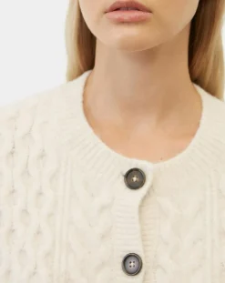 Femme Marc O'Polo Cardigan en Laine mélangée à torsades écru