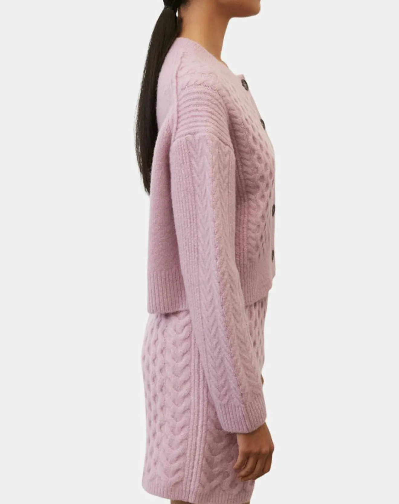 Femme Marc O'Polo Cardigan en Laine mélangée à torsades rose