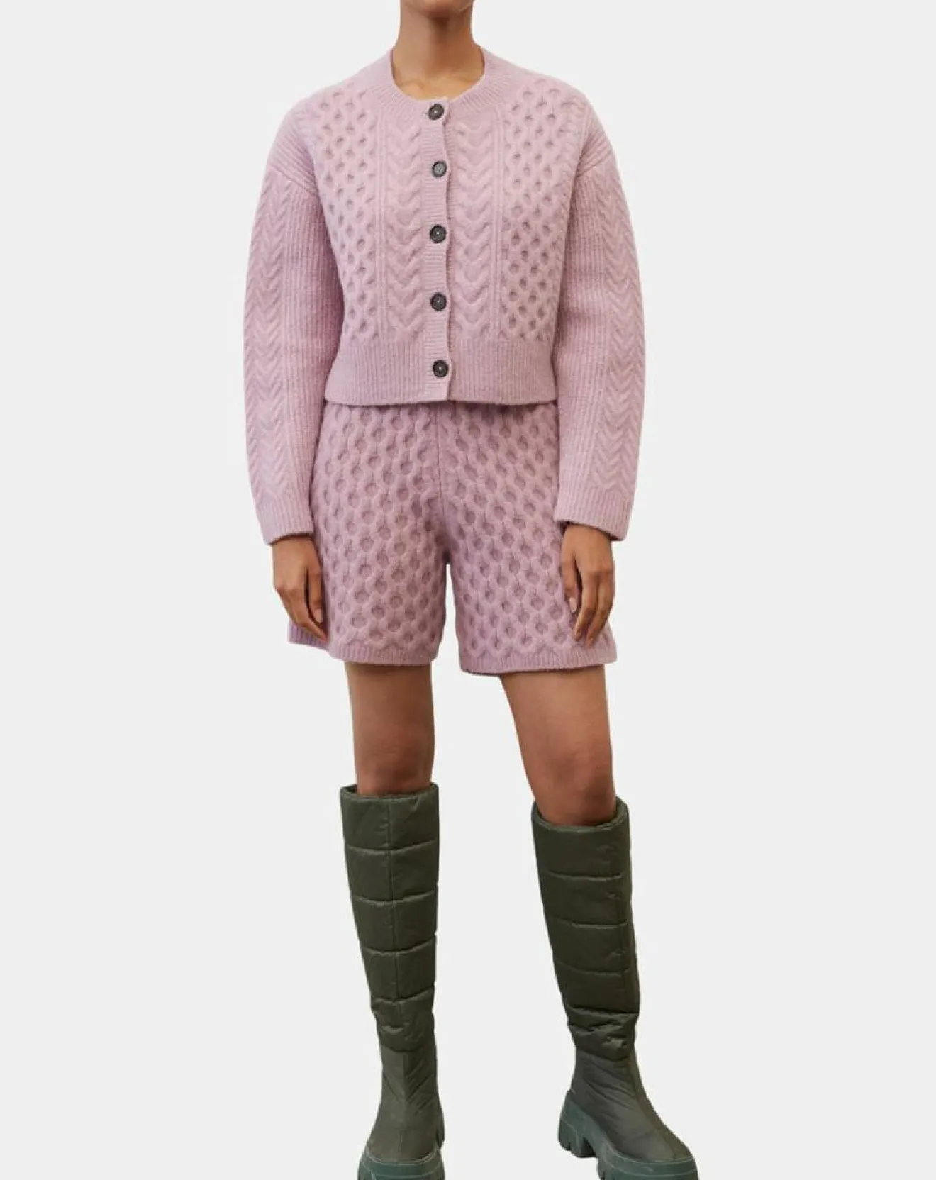 Femme Marc O'Polo Cardigan en Laine mélangée à torsades rose
