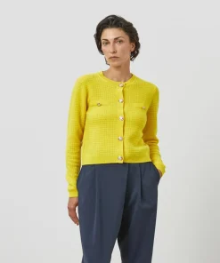 Femme Rodier Cardigan Raven 100% Cachemire boutons et poches jaune