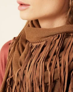 Femme Hotel Particulier Écharpe avec franges en Cuir camel - 220x92 cm