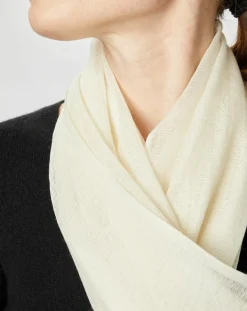 Femme Petrusse Écharpe en Laine & Soie Voile écrue - 50x180 cm