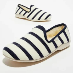 Homme Apologie Studio Chaussons charentais fourrés en Laine rayés blancs