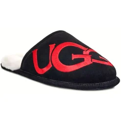 Homme Ugg Chaussons en Cuir Scuff Logo noirs