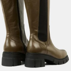 Femme Galeries Lafayette Chelsea Boots en Cuir lisse élastique vert kaki - Talon 6 cm