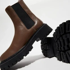 Clearance Mi/Mai Chelsea Boots en Cuir Chunky marron