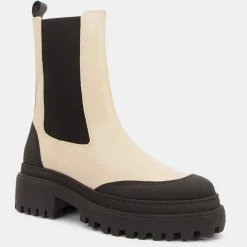 Hot Galeries Lafayette Chelsea boots en Cuir contrastées beiges - Talon 4,5 cm