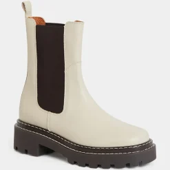 Outlet Galeries Lafayette Chelsea Boots en Cuir lisse surpiqures blanches - Talon 4 cm
