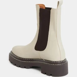 Outlet Galeries Lafayette Chelsea Boots en Cuir lisse surpiqures blanches - Talon 4 cm