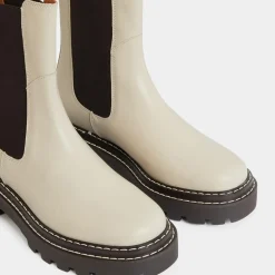 Outlet Galeries Lafayette Chelsea Boots en Cuir lisse surpiqures blanches - Talon 4 cm