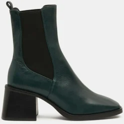 Clearance Galeries Lafayette Chelsea Boots en Cuir talon flare bout carré vertes - Talon 6 cm