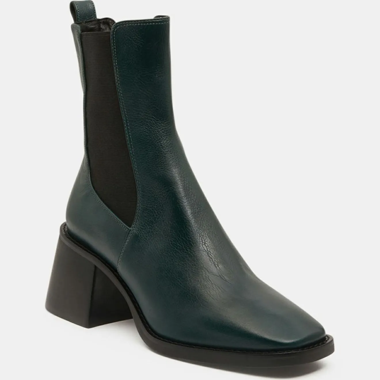Clearance Galeries Lafayette Chelsea Boots en Cuir talon flare bout carré vertes - Talon 6 cm