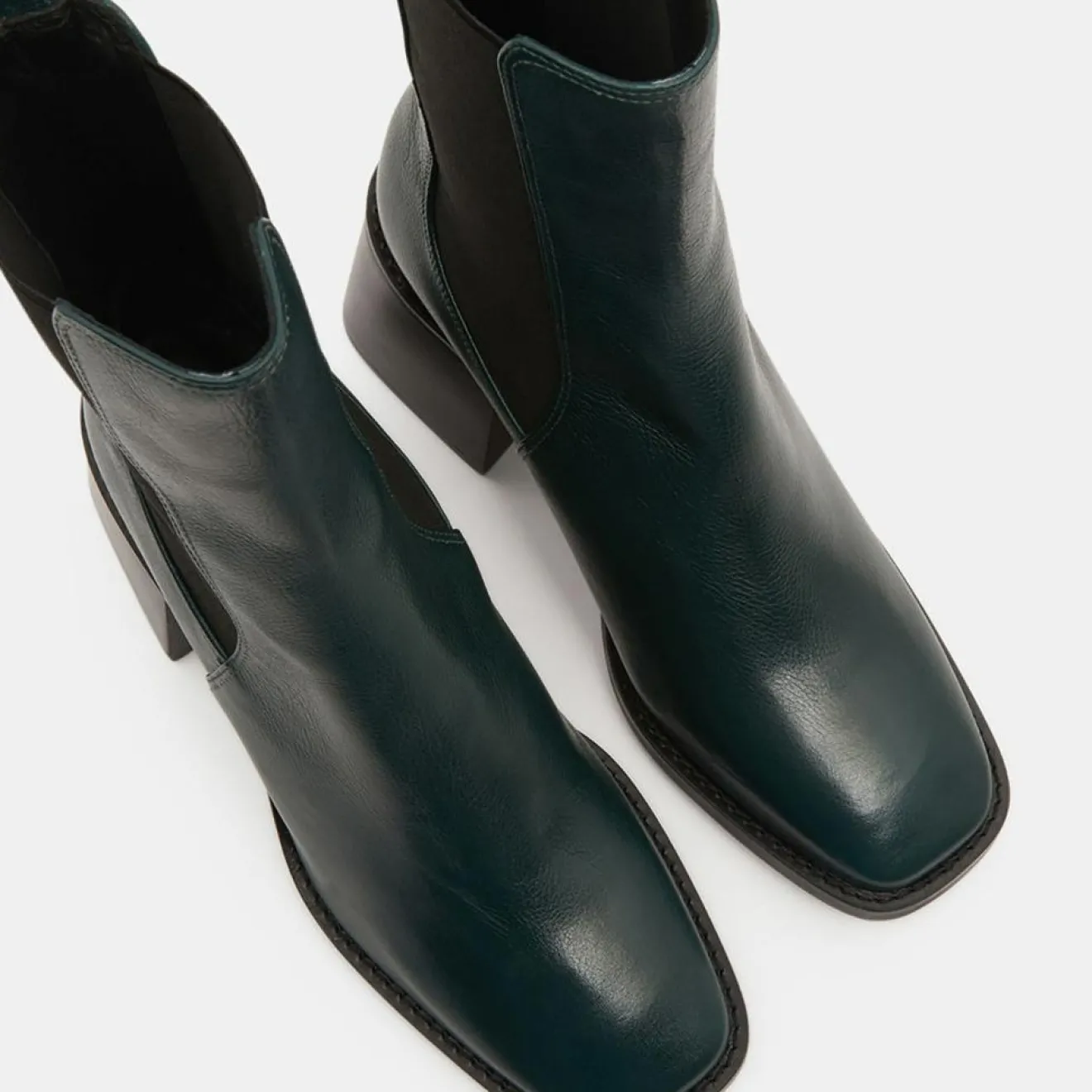 Clearance Galeries Lafayette Chelsea Boots en Cuir talon flare bout carré vertes - Talon 6 cm