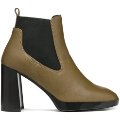 Femme Geox Chelsea Boots en Cuir Teulada olive/noir - Talon 9.5 cm