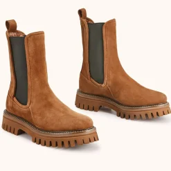 Femme Cosmoparis Chelsea boots en Velours de Cuir Teena tabac