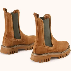 Femme Cosmoparis Chelsea boots en Velours de Cuir Teena tabac