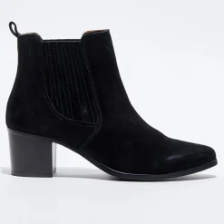 Femme Cosmoparis Chelsea boots en Velours de Cuir Fali noires - Talon 5 cm