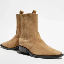 Clearance Mari Giudicelli Chelsea Boots en Velours de Cuir Hyde beiges