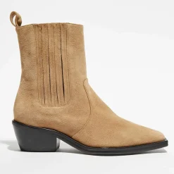 Clearance Mari Giudicelli Chelsea Boots en Velours de Cuir Hyde beiges