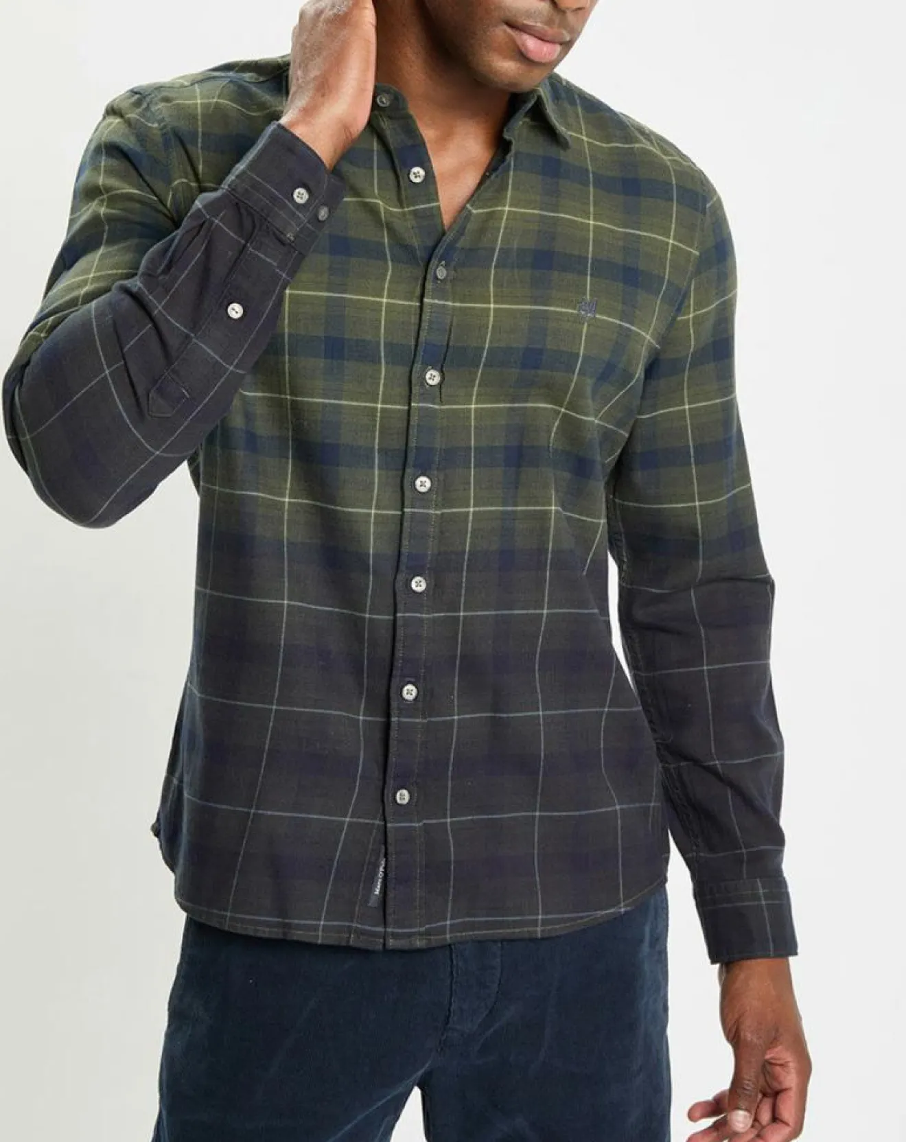 Clearance Marc O'Polo Chemise à Carreaux Degradé Sl kaki/bleu