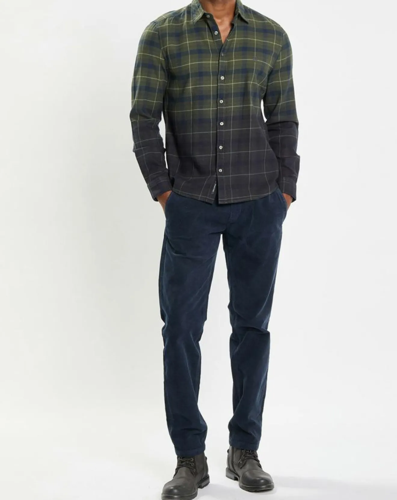 Clearance Marc O'Polo Chemise à Carreaux Degradé Sl kaki/bleu