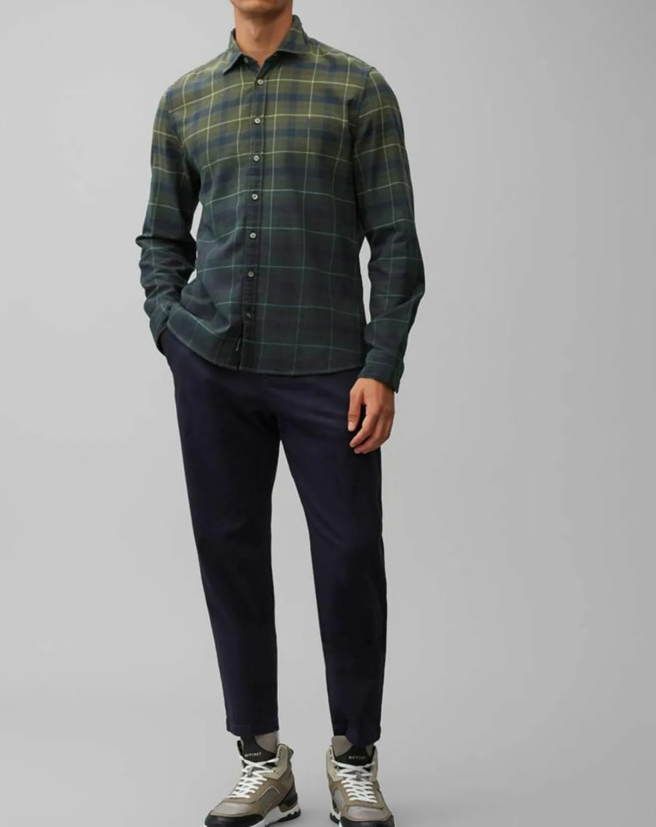 Clearance Marc O'Polo Chemise à Carreaux Degradé Sl kaki/bleu