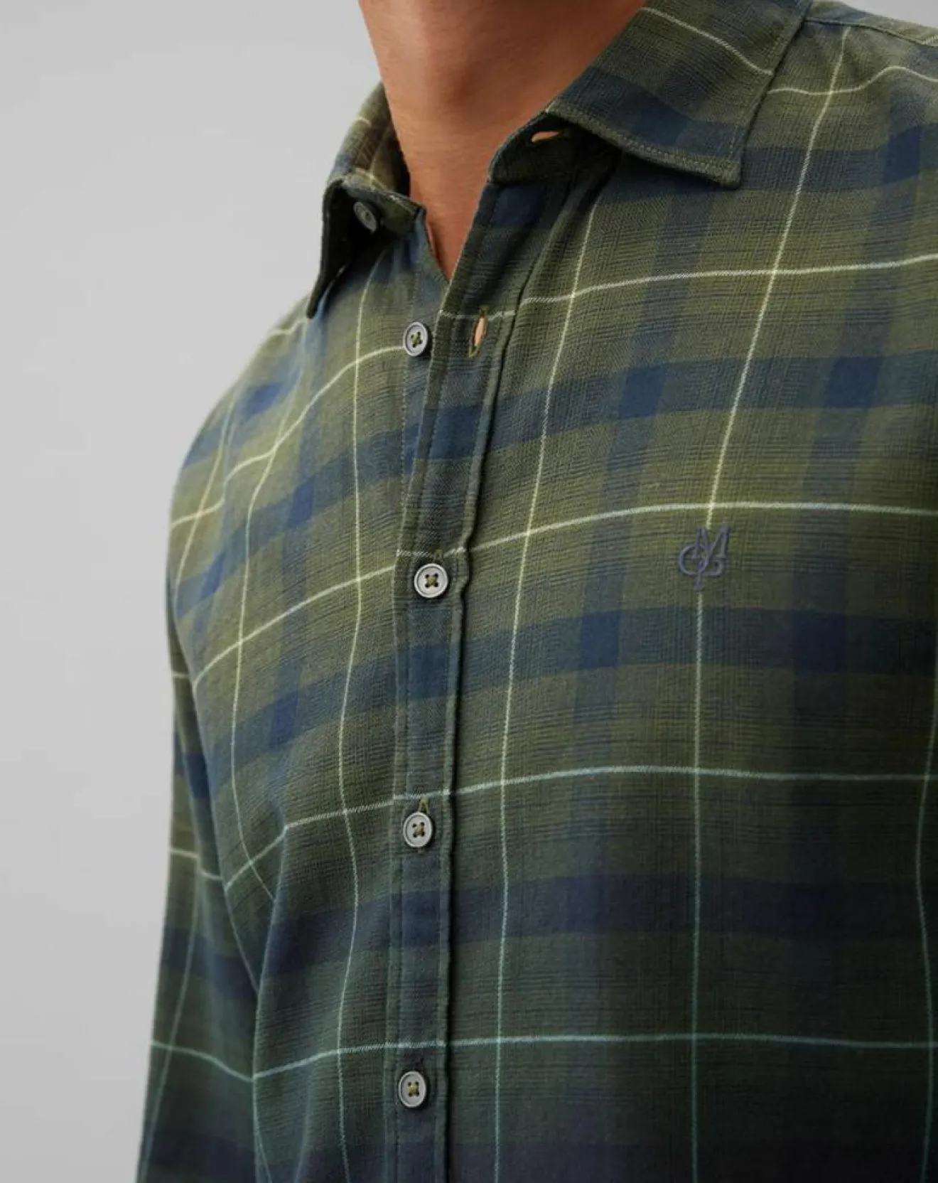 Clearance Marc O'Polo Chemise à Carreaux Degradé Sl kaki/bleu