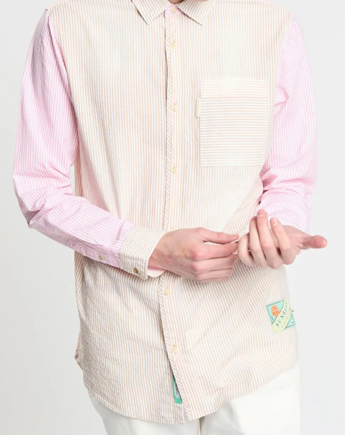 New Scotch & Soda Chemise 100% Coton Bio Regular Fit Seersuck à rayures rose/beige