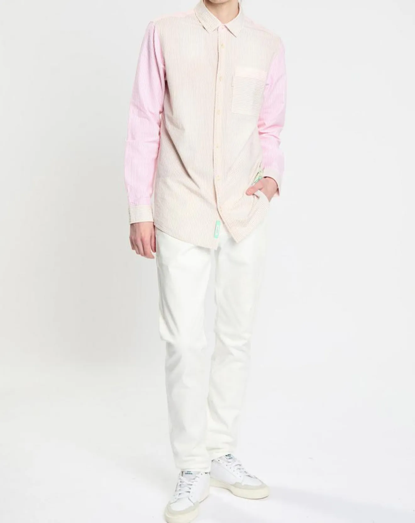 New Scotch & Soda Chemise 100% Coton Bio Regular Fit Seersuck à rayures rose/beige