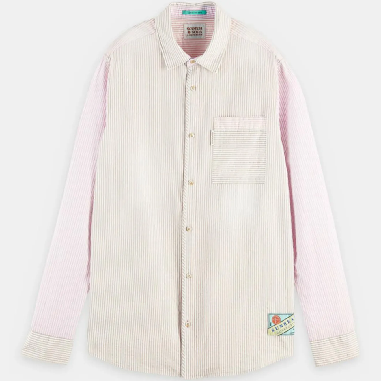 New Scotch & Soda Chemise 100% Coton Bio Regular Fit Seersuck à rayures rose/beige