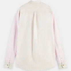 New Scotch & Soda Chemise 100% Coton Bio Regular Fit Seersuck à rayures rose/beige