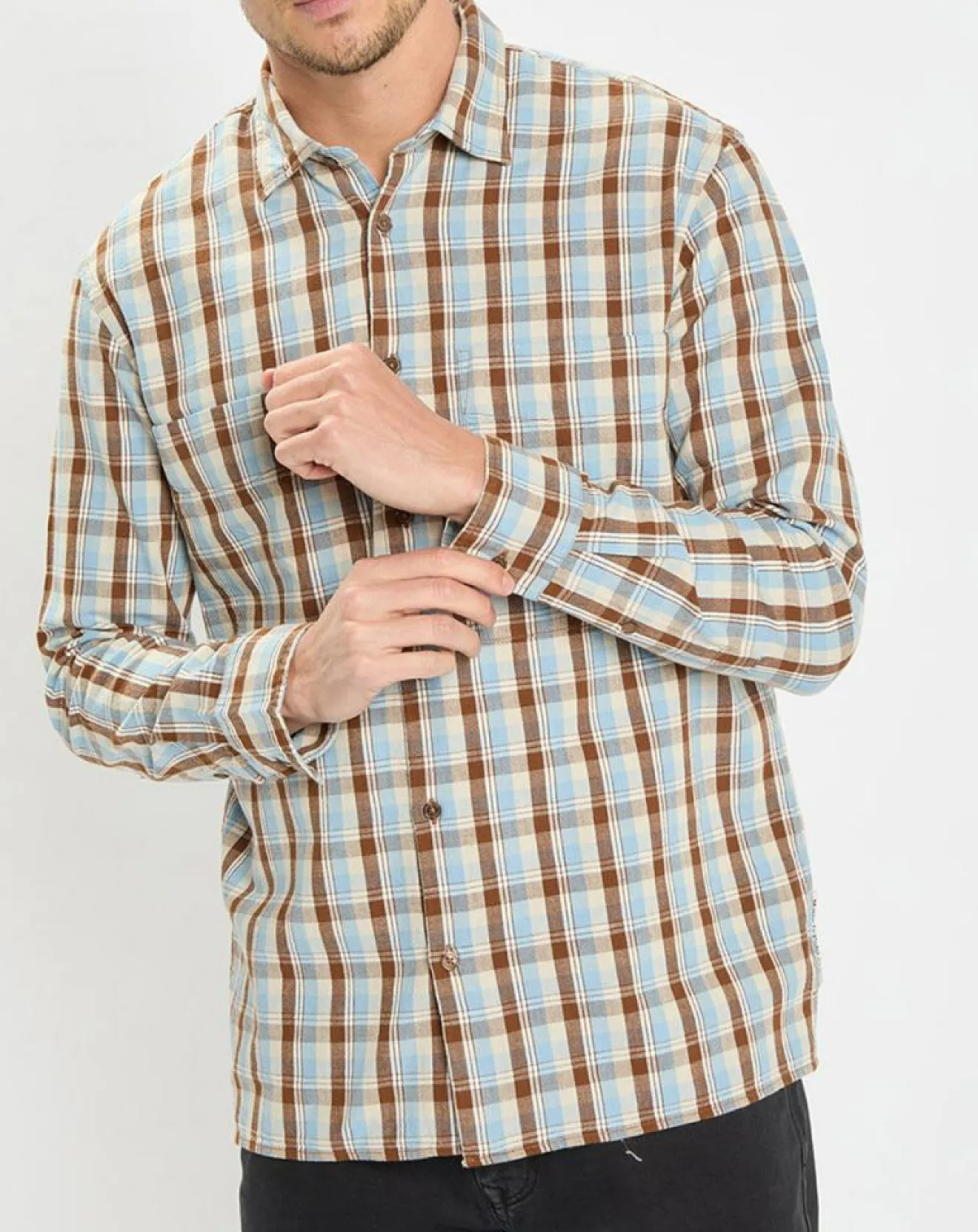 Best Marc O'Polo Chemise 100% Coton Bio Relaxed Fit à carreaux bleu/marron