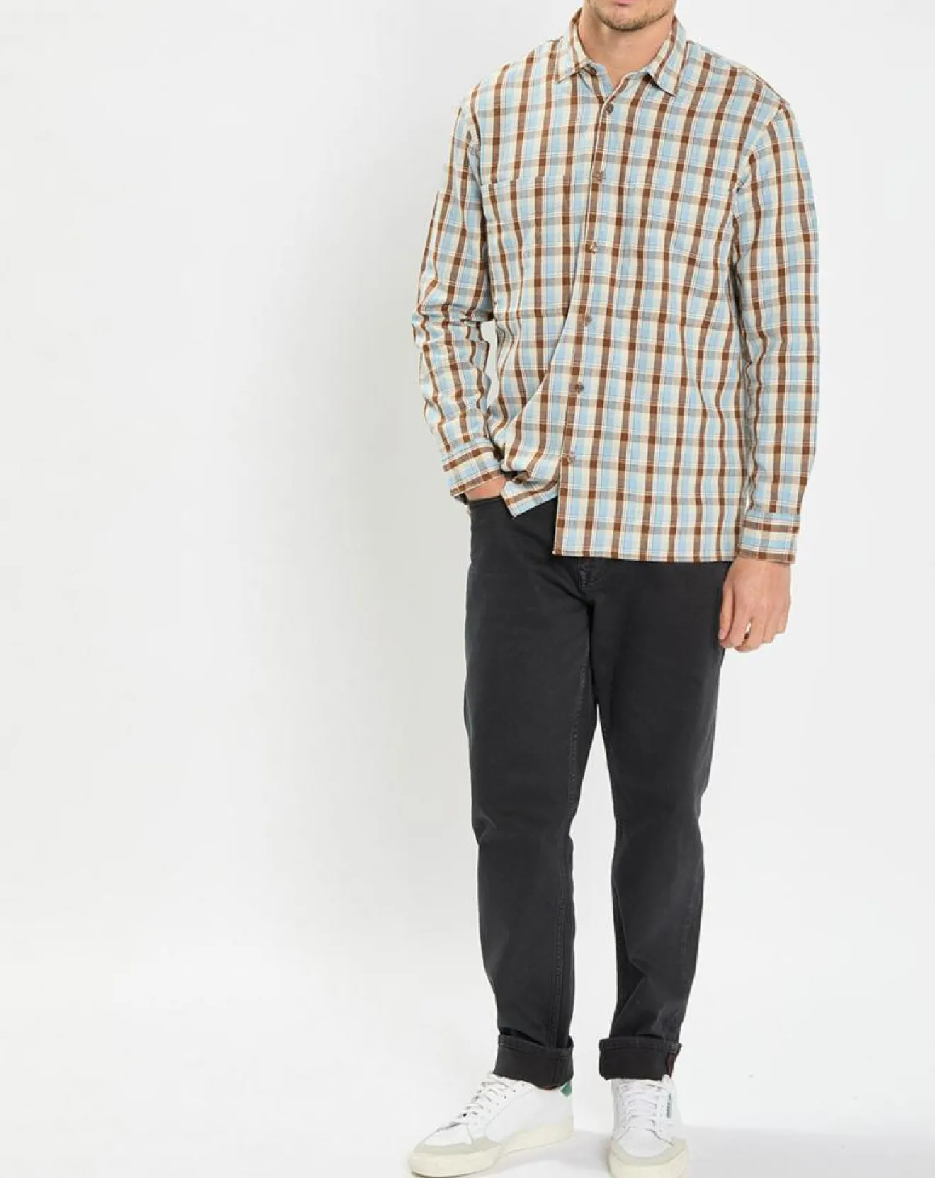 Best Marc O'Polo Chemise 100% Coton Bio Relaxed Fit à carreaux bleu/marron